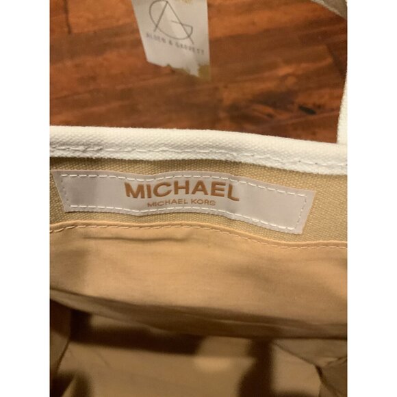 Michael Kors Tan White Canvas Mid Sized Tote Bag - Picture 6 of 7